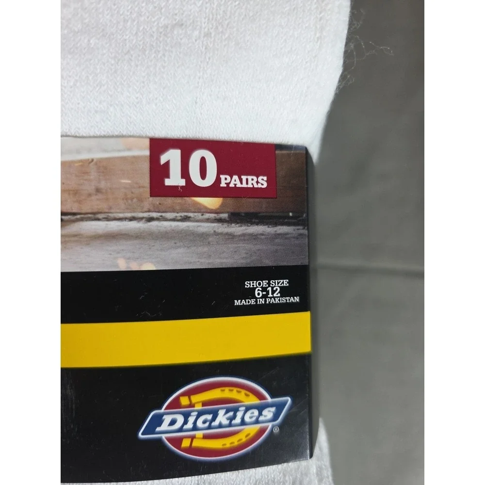 DICKIES Men's All Purpose Cushion Crew Work Socks White Size 6-12 - 10 Pairs‎
